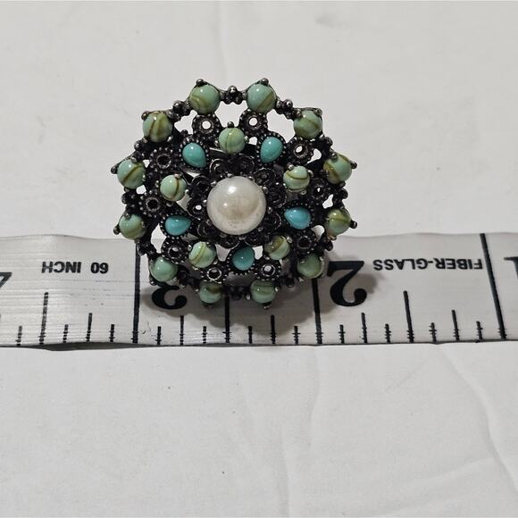 Lucky brand Turquoise and Pale Green Adjustable Ring Size 7-8 - Picture 5 of 5